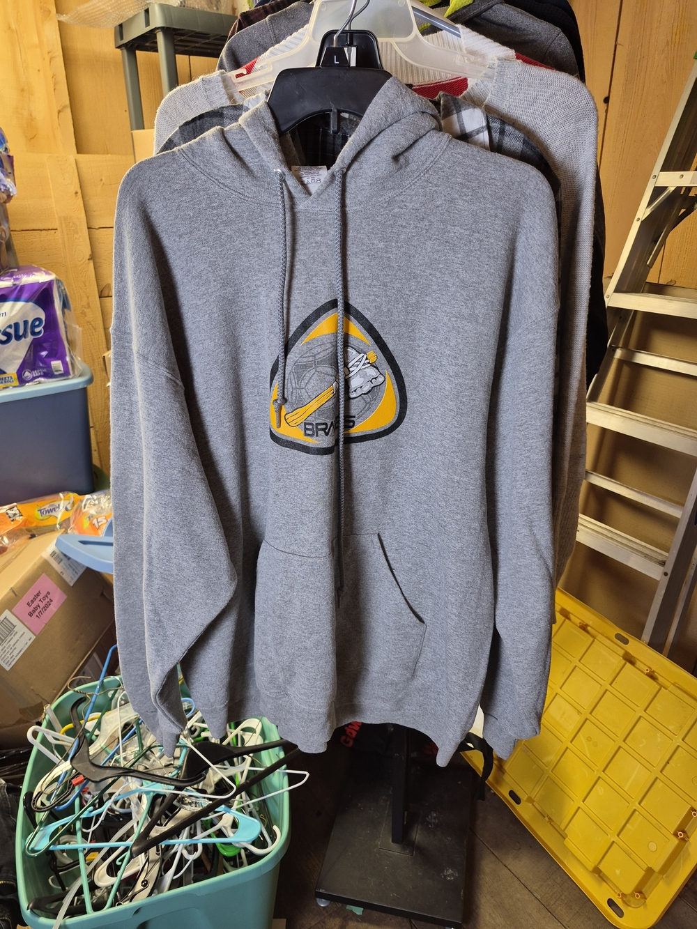 Jerzees Gray Hoodie with Yellow Accent Logo Bin 65